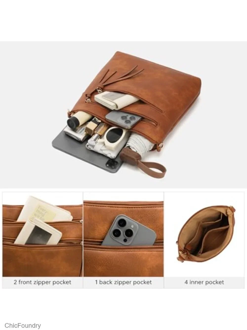 Women's Crossbody Bag Faux Leather Travel Purse with Wide Strap